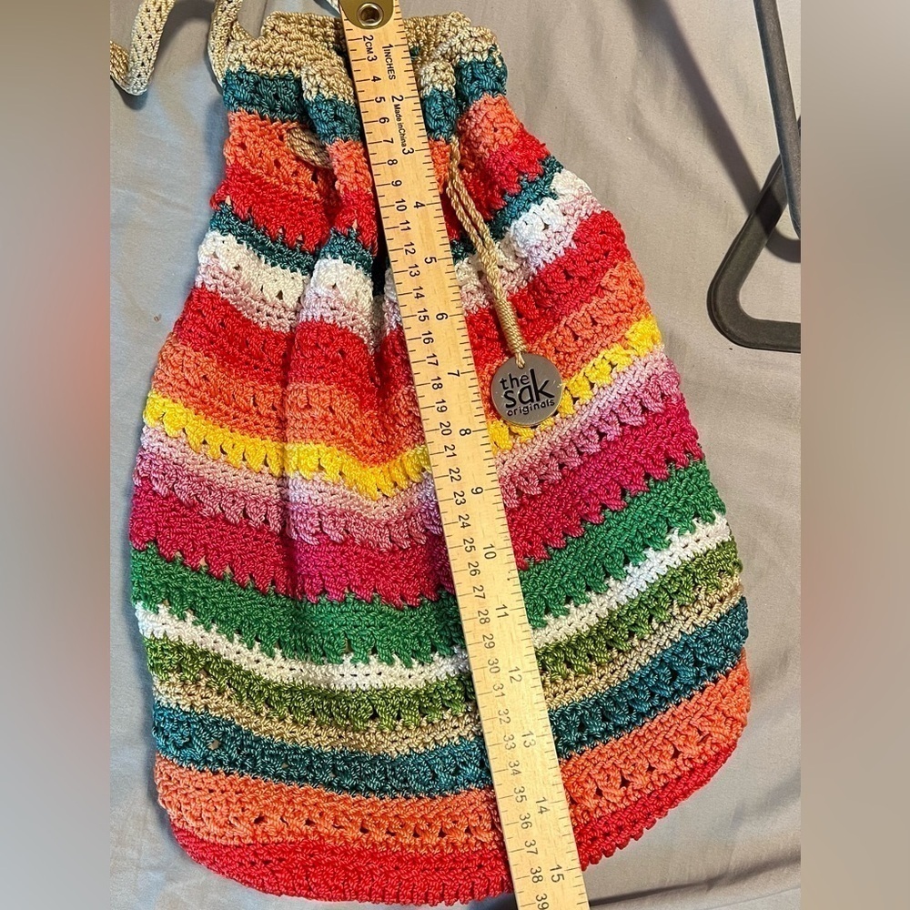 The Sak vintage Carry All Rainbow Striped Sling Boho Style backpack - Picture 4 of 9